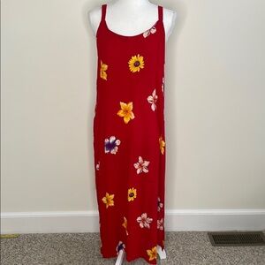 Santa Monica Leisure Red Floral Maxi Sundress. Grand Millennial